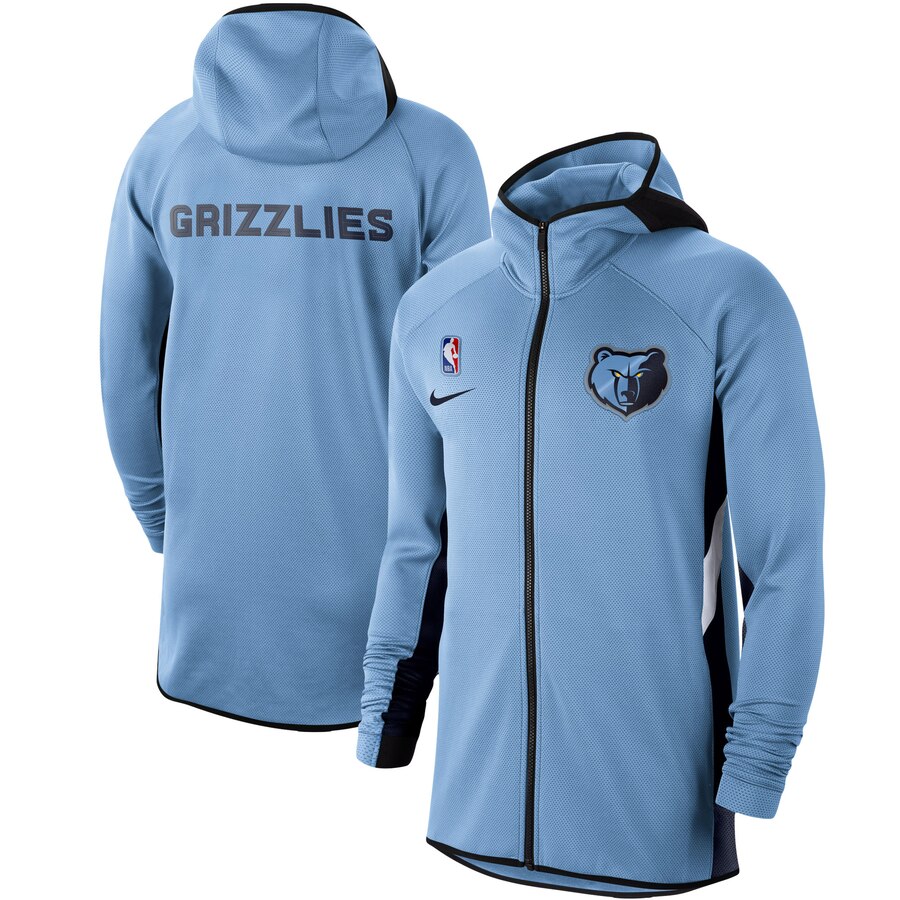 Men Nike Memphis Grizzlies Light Blue Authentic Showtime Therma Flex Performance FullZip Hoodie->memphis grizzlies->NBA Jersey